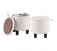 CostwayPouf Rangement 18,87L avec Couvercle Réversible Amovible Tabouret Rangement avec Repose-Pieds Moderne en Tissu Lin Charge160 KG Ø38x H44 CM
