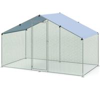 CostwayPoulailler Enceinte avec Toit en Tissu Oxford Filet en Maille Porte Verrouillable Enclos en Métal 300 x 170 x 190 cm Argent