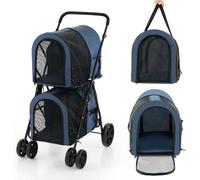 CostwayPoussette pour Chien Chat Animaux Poussette de Voyage avec 2 Cages Détachables Roues Avant Universelles