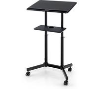 CostwayPupitre Mobile Petit Bureau Debout Roulant pour Ordinateur Portable Hauteur Réglable Plateau Inclinable Etagère Porte-gobelet Noir