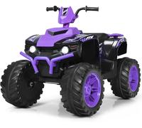 CostwayQuad Électrique 12V pour Enfants 3-7 Ans avec Lumière Musiques et Histoires 104x67x74cm pour Différents Terrains Violet