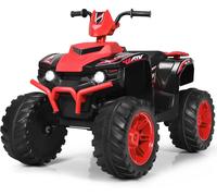 CostwayQuad Électrique 12V pour Enfants 3-7 Ans avec Lumière Musiques et Histoires 104x67x74cm pour Différents Terrains Rouge