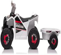 CostwayQuad Électrique Enfant avec Remorque Arrière Voiture Roues Résistantes à l Usure Bouton Marge/Marche/Arrêt pour 3+ Ans Blanc