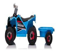 CostwayQuad Électrique Enfant avec Remorque Arrière Voiture Roues Résistantes à l Usure Bouton Marge/Marche/Arrêt pour 3+ Ans Bleu