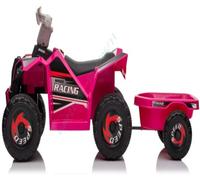 CostwayQuad Électrique Enfant avec Remorque Arrière Voiture Roues Résistantes à l Usure Bouton Marge/Marche/Arrêt pour 3+ Ans Rouge