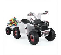 CostwayQuad Électrique Enfant avec Remorque Arrière Voiture Roues Résistantes à l?Usure Bouton Marge/Marche/Arrêt pour 3+ Ans Blanc