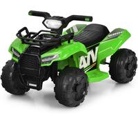 CostwayQuad Électrique Enfants avec 4 Roues Antidérapantes Musique Klaxon Lumière LED Guidon Lisse Boîte de Rangement Vert