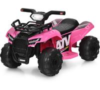 CostwayQuad Électrique Enfants avec 4 Roues Antidérapantes Musique Klaxon Lumière LED Guidon Lisse Boîte de Rangement Rose