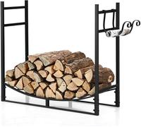 CostwayRange Bûche Intérieur avec 2 Crochets Amovible pour Bois de Chauffage 84 x 33 x 76 CM Charge 50 KG Cadre en Fer