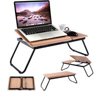 CostwayRéhausseur pour Ordinateur Portable Table de Lit Support Réglable et Pliable en MDF et Métal 55 x 32 x 23 cm Naturel