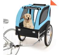 CostwayRemorque de Vélo pour Animaux de Compagnie jusqu'à 40 KG avec Roues de 50 cm et Toit Ouvrant pour Chiens/Chats Bleu