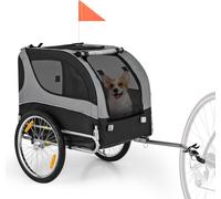 CostwayRemorque de Vélo pour Animaux de Compagnie jusqu'à 40 KG avec Roues de 50 cm et Toit Ouvrant pour Chiens/Chats Gris
