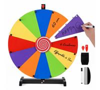 CostwayRoue de la Fortune 60 cm Roue de Prix Tournante avec Support 12 Cases Colorées Effaçables Pointeur Clair Feutre Effaçable Gomme Inclus