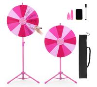 CostwayRoue de la Fortune à Tourner de 60 CM pour Jeux de Loterie Roue Porte-Bonheur avec Support Hauteur Réglable de 111 à 147 CM Rose