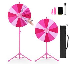 CostwayRoue de la Fortune à Tourner de 60 CM pour Jeux de Loterie Roue Porte-Bonheur avec Support Hauteur Réglable de 111 à 147 CM Rose