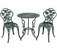 CostwaySalon de Jardin 2 Personnes en Fonte Aluminium Table de Jardin Extérieure avec 2 Chaises Trou de Parasol Motif de Rose Vert