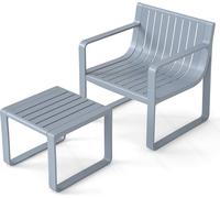 CostwaySalon de Jardin 2 Pièces avec Table Basse Carrée Ensemble de Mobilier de Patio en PP Résistante aux Intempéries Gris