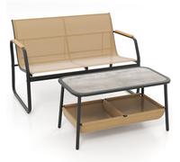 CostwaySalon de Jardin 2 Pièces Causeuse Charge 300KG Ensemble de Meubles de Patio 2 Places avec Table Basse 2 Compartiments de Rangement Café