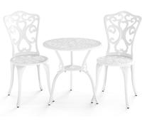 CostwaySalon de Jardin 3Pcs en Fonte d Aluminium Ensemble Bistro 2 Chaises et 1 Table Ronde Résistant aux Intempéries avec Trou de Parasol Blanc
