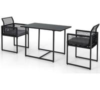 CostwaySalon de Jardin 3PCS Rotin PE Anti Soleil Dossier AMOVIBLE Pateau en Verre Trempé Cadre en Métal Style Urbain Gris