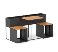 CostwaySalon de Jardin avec Jardinière Surélevée Table Extérieur en Rotin PE avec 2 Chaises Plateau en Bois d'Acacia Cadre Métallique Solide Noir