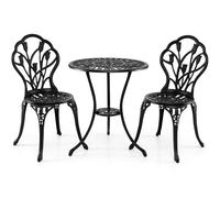 CostwaySalon de Jardin en Fonte d'Aluminium Table et Chaises Extérieures Résistantes aux Intempéries avec Trou pour Parasol Motifs de Tulipes