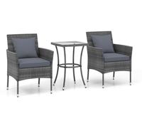 CostwaySalon de Jardin en Résine Tressée Table et 2 Chaises avec Coussins et 2 Oreillers pour Jardin Terrasse Balcon Gris