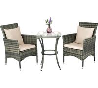 CostwaySalon de Jardin en Résine Tressée Table et 2 Chaises avec Coussins et 2 Oreillers pour Jardin Terrasse Balcon Beige