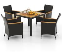 CostwaySalon de Jardin en Rotin 5 Pièces pour 4 Personnes Ensemble de Salle à Manger de Patio avec Trou pour Parasol Marron+Naturel