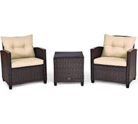 CostwaySalon de Jardin en Rotin PE 3 Pièces 2 Places avec Coussins Lavables 1 Table en Verre Trempé