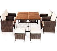 CostwaySalon de Jardin Encastrable 9 PCS avec Coussins Ensemble Meuble en Rotin PE pour Jardin Terrasse Piscine Blanc