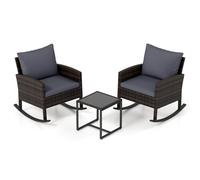 CostwaySalon de Jardin Ensemble Bistro de Jardin 3 Pièces avec 2 Fauteuils à Bascule Table Basse en Verre Accoudoirs Dossier Gris