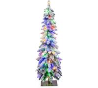 CostwaySapin de Noël Artificiel 120 cm Fin et Floqué de Neige 225 Pointes de Branches en PVC 100 Lumières LED 2 Couleurs et 11 Modes d'Éclairage Minuterie