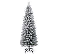 CostwaySapin de Noël Artificiel 150 cm Sapin de Noël Floqué de Neige avec 328 Branches Support en Métal Pliable Forme Fine Décoration Saisonnière