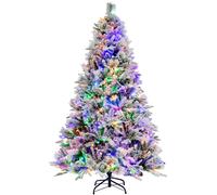 CostwaySapin de Noël Artificiel 180 cm avec Aiguilles de Pin 850 Branches 240 Lumières LED et 34 Cônes de Pin Sapin Décoré Enneigé 8 Modes d'Éclairage Décoration de Noël