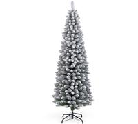 CostwaySapin de Noël Artificiel 180 cm Sapin de Noël Floqué de Neige avec 460 Branches Support en Métal Pliable Forme Fine Décoration Saisonnière