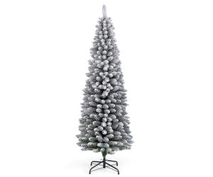 CostwaySapin de Noël Artificiel 180 cm Sapin de Noël Floqué de Neige avec 460 Branches Support en Métal Pliable Forme Fine Décoration Saisonnière