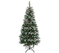 CostwaySapin de Noël Artificiel 180cm avec Flocons de Neige avec Baies Rouges Dense Base en Métal