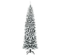 COSTWAY Sapin de Noël Artificiel 225CM Forme Longiligne Feuilles Enneigé en PVC Support Métal Pliable Décoration de Noël Maison