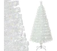 CostwaySapin de Noël Artificiel à Fibre Optique Pré-Éclairé 120cm Blanc avec Feuilles Irisées Lumières Led Flocon De Neige Multicolores