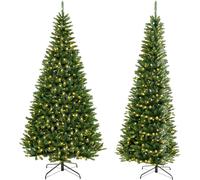CostwaySapin de Noël Artificiel d'Angle à 270° de 240 cm Sapin de Noël Pré-éclairé à Charnière 1137 Branches 360 Lumières LED Blanc Chaud