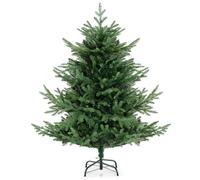 CostwaySapin de Noël Artificiel de 135 cm Faux Sapin de Noël à Charnières 442 Branches 160 LED Blanc Chaud Feuilles Mixtes en PE et PVC