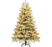 CostwaySapin de Noël Artificiel de 180 cm Sapin de Noël à Charnières avec 1022 Branches en PE PVC & 350 Lumières LED Blanches Chaudes Sapin de Noël Pré-illuminé Floqué