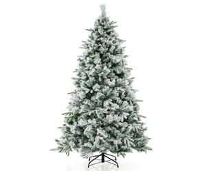 CostwaySapin de Noël Artificiel de 186 cm avec Aiguilles de Pin Arbre de Noël Floqué avec 250 Lumières LED Blanches Chaudes & 752 Branches Mixtes pour la Maison le Bureau & le Carnaval