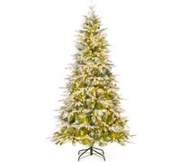 CostwaySapin de Noël Artificiel de 190 cm Arbre de Noël à Charnières Floqué de Neige 765 Pointes 62 Pommes de Pin 280 Lumières LED Blanc Chaud