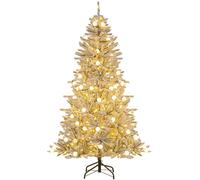 CostwaySapin de Noël Artificiel Enneigé de 180 cm avec 51 Boules Lumineuses 250 LED Blanc Chaud 637 Branches Télécommande et Minuteur Argent