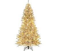CostwaySapin de Noël Artificiel Enneigé de 210 cm avec 65 Boules Lumineuses 350 LED Blanc Chaud 905 Branches Télécommande et Minuteur Argent