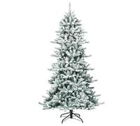 CostwaySapin de Noël Artificiel Enneigé Longiligne 210cm en PVC avec Pommes de Pin Blanches 1108 Branches et Pied en Fer Résistant