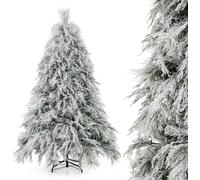 CostwaySapin de Noël Artificiel Floqué à Charnières Lumières LED Blanc Chaud Pointes de Branche Aiguilles de Pin Feuilles de Saule Haute de 180cm