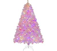CostwaySapin De Noël Artificiel Floqué de 185 cm 808 Branches en PVV 350 Lumières LED et 8 Modes d'Éclairage Arbre d Décoration Pré-Eclairé Rose
